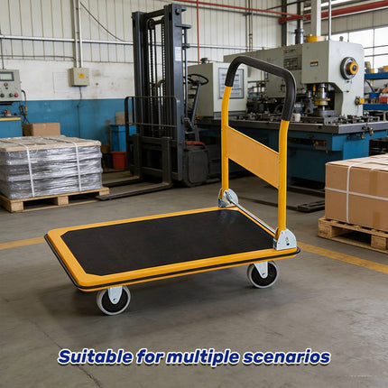 Large Heavy Duty Foldable Flatbed Trolley Cart Steel Frame Rubber Wheels Moving