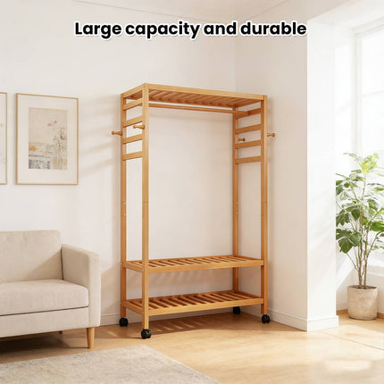 Bamboo Floor Clothes Rack on Wheels 160x80x32cm