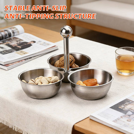 Stainless Steel 3 Bowl Snack Serving Tray Handle