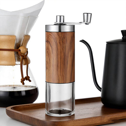 Manual Hand Crank Coffee Grinder Adjustable Burr Mill Wood Grain Portable