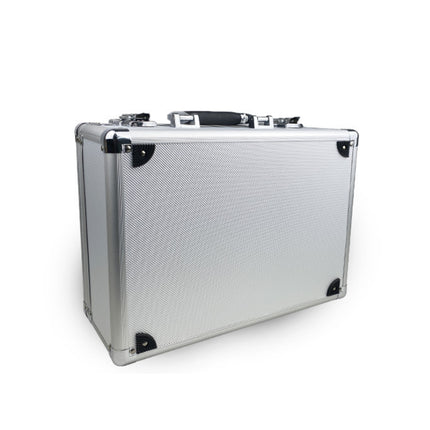 Silver aluminium portable storage case closed - carry tool equipment organiser box with handle and reinforced corners