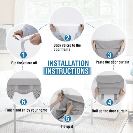 Self Adhesive Door Curtain with Velcro Blackout Thermal Privacy Shade