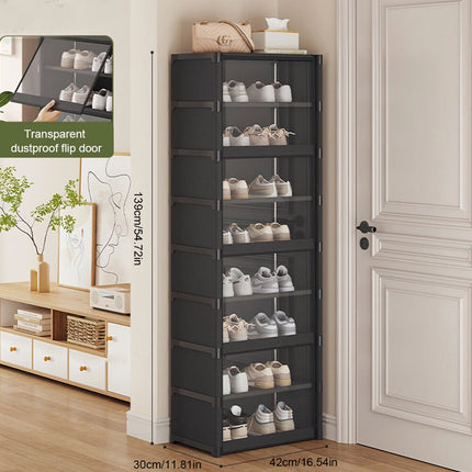 Simple Shoe Cabinet with Transparent Door 8 Tier for Entryway Hallway Durable