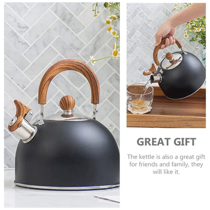 2.5L Matte Black Whistling Kettle Foldable Handle Stainless Steel Gas Electric