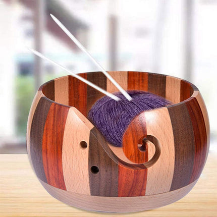 Wooden Round Yarn Bowl Handmade Durable for Knitting Crocheting Craft Use