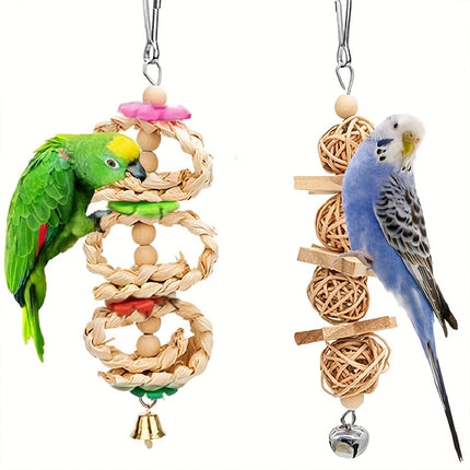 Bird Chew Toys Wooden Color 9-Piece Set Swing Hanging Bridge for Parrots AUS