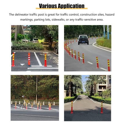 2PCS Road Warning Post Flexible Traffic Bollard Reflective Parking Driveway