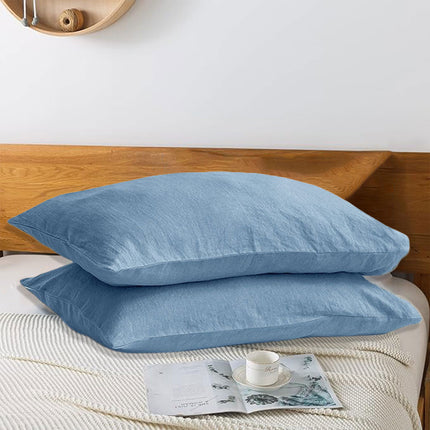 Pair of Linen Pillowcases Solid Color Envelope Style Bedding Pillow Cover Set