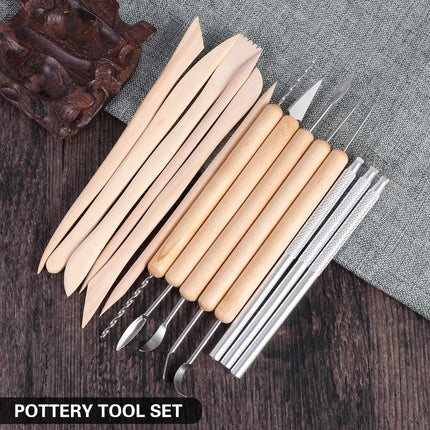 14PCS Clay Sculpting Tool Set Pottery Ceramic Art Carving DIY Wood Handle