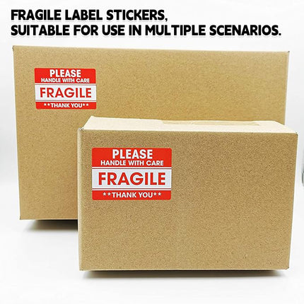 Fragile Warning Label Sticker 2 Rolls 1000PCS 2x3in Red for Shipping Packaging