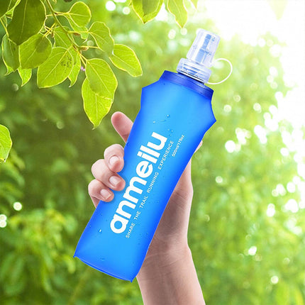 Collapsible Water Bottle 500ml Soft TPU with Straw Foldable Running Hiking