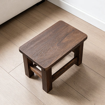 Solid Wood Low Stool Vintage Shoe Changing Home Entryway Retro Footstool Brown