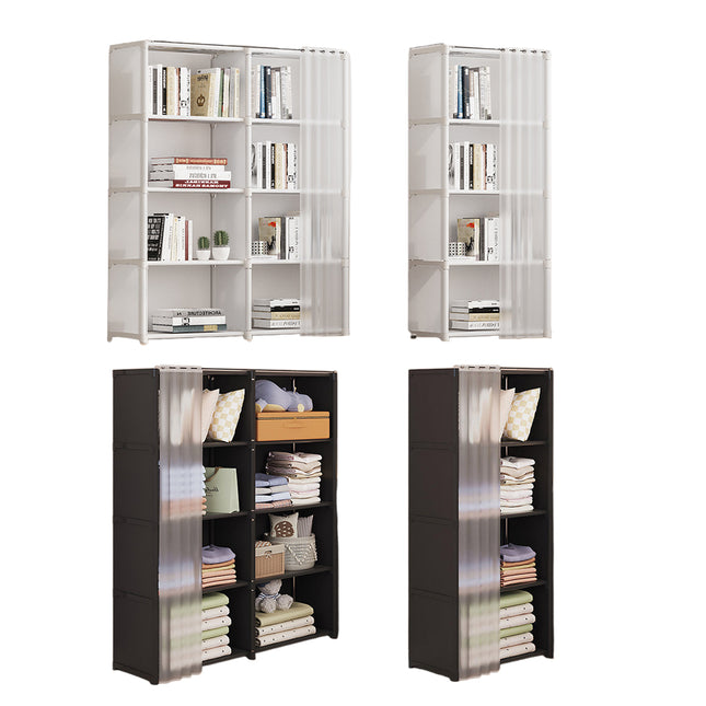Simple Bookshelf Storage Rack with Dust Proof Curtain for Bedroom Living Room
