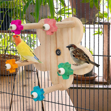 Rotating Wooden Bird Toy Parrot Ferris Wheel Cage Play Stand Turntable Spinner