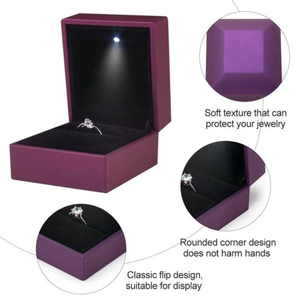 LED Light Jewellery Storage Box with Flip-Top Design for Ring