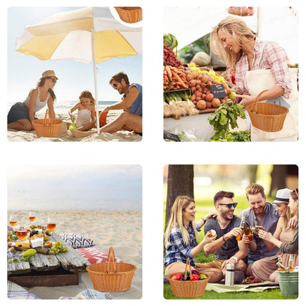 Portable Picnic Basket Imitation Rattan Storage Basket for Carrying and Picking