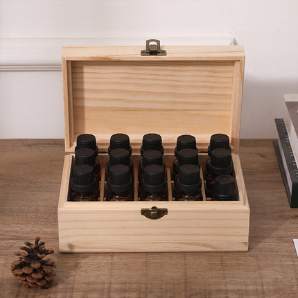 Large Capacity Solid Wood Essential Oil Storage Box 15 Grid Organizer Durable