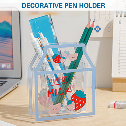 Acrylic Cartoon Pen Holder Cute Desk Organizer for Pens Pencils Stationery