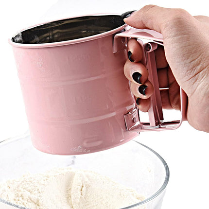 Hand Squeeze Mechanical Flour Sifter Stainless Steel One Hand Baking Sieve