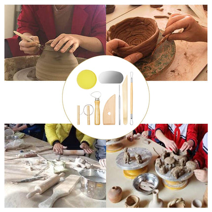 8 Pcs Pottery Sculpting Carving Tool Set with Grey and Yellow Bag