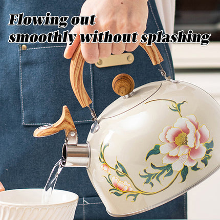 3L Stainless Steel Whistling Kettle Floral Anti Scald Handle for Gas Stove Top