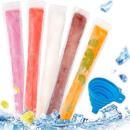 100pcs Disposable Ice Popsicle Bags Clear Plastic Freezer Pop Bags for DIY Snack