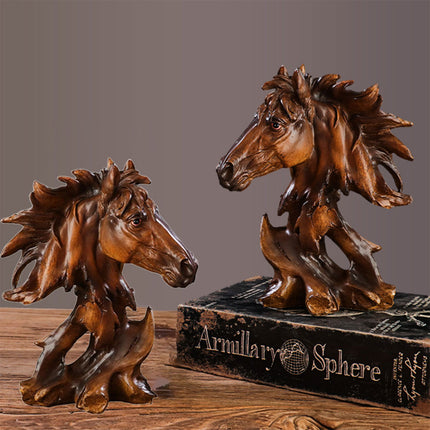 Horse Head Animal Figurine for Office Decoration Realistic Resin Craft for Home