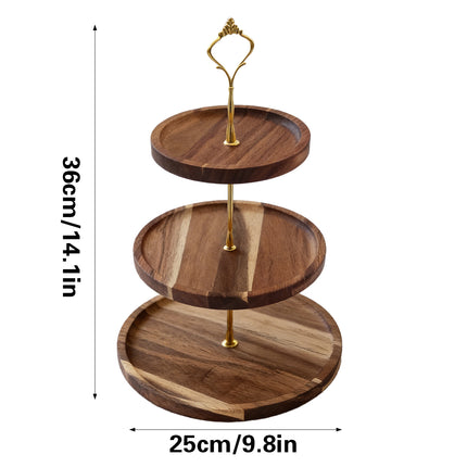 Wooden Cake Stand Rustic European Style Tiered Dessert Tray Server For Party