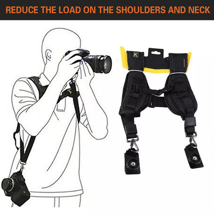 Professional Dual DSLR Camera Harness Adjustable Shoulder Sling Strap Belt