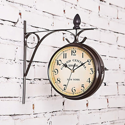 Vintage Outdoor Bracket Clock Garden Station Wall Clock Double Sided Clock