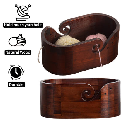 Vintage Solid Wood Oval Yarn Bowl for Knitting with Single or Double Spiral