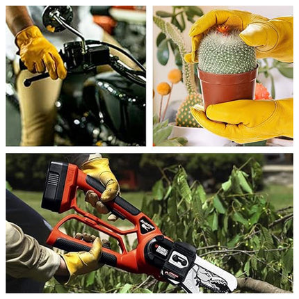 Golden Yellow Cowhide Work Gloves Full Finger Gardening DIY Home Maintenance Use