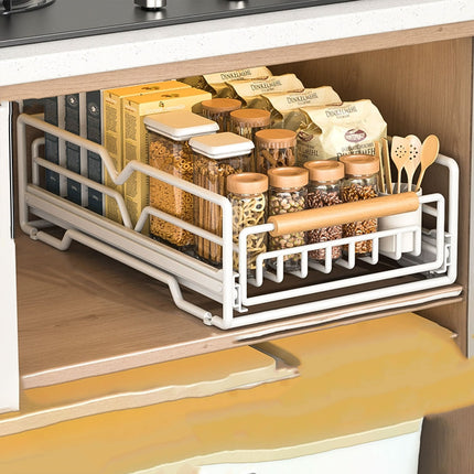 Pull Out Kitchen Storage Rack Basket Drawer Dish Organizer Slide Cabinet Shelf