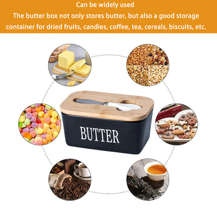 Ceramic Butter Box Basic Model Wooden Lid With Knife Refrigerator Cheese Box
