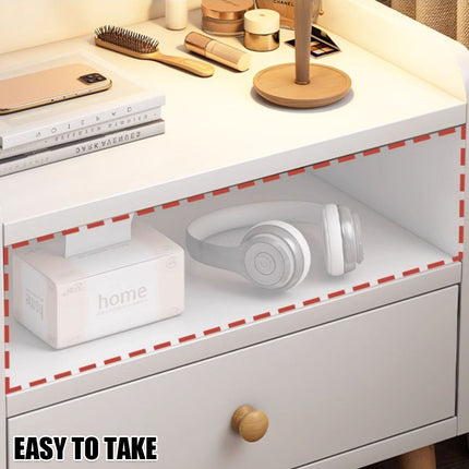 Minimalist Bedside Table 40cm White 1 Drawer or Khaki 2 Drawer with Open Shelf
