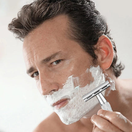 Double Edge Safety Razor Aluminium Zinc Silver 10 Blades 4.3 x 10.8cm