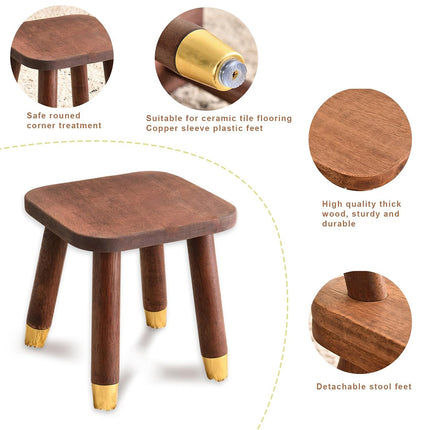 Solid Wood Low Stool in Walnut with Rounded Corners for Entryway