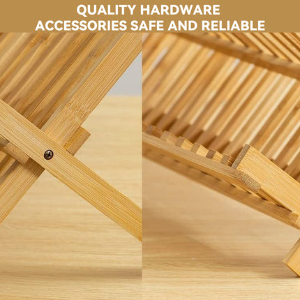 Bamboo Dish Drying Rack 2 Tier Foldable Sink Organiser 45 x 26cm Countertop