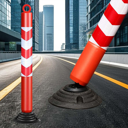 Reflective Warning Post 2PCS 80cm Detachable Rubber Base Red White Safety