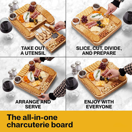 Bamboo Cheese Cutting Board Knife Gift Set Wooden Charcuterie Meat Serving Tray