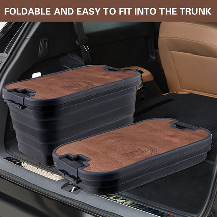 Outdoor Foldable Storage Box 30L with Wooden Lid Table Camping Picnic Car Boot