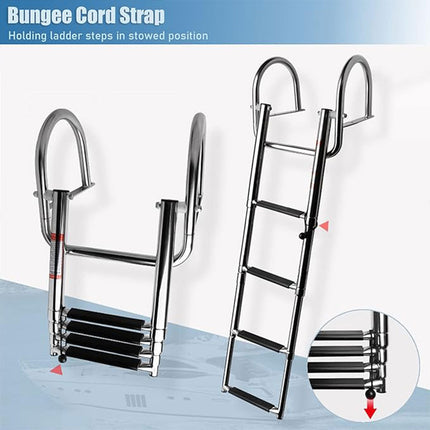 Marine Folding Ladder Yacht Telescopic Step Ladder with Arched Handrail for Boat