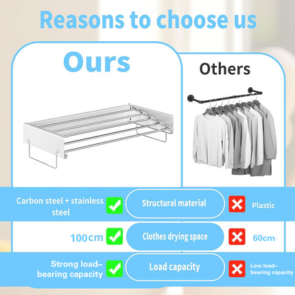 Wall Mount Foldable Clothes Drying Rack Sturdy Material Space Saving Balck/White
