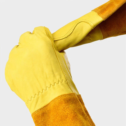 Long Cuff Cowhide Garden Gloves Protective Work Gloves for Gardening Pruning