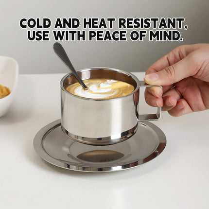 200ml Stainless Steel Espresso Coffee Cup Saucer and Spoon Set Milan Style
