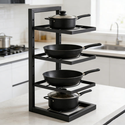 4 Tier Kitchen Cookware Storage Rack Pot Pan Organiser Countertop Cabinet Shelf