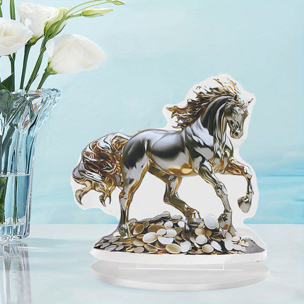 Acrylic Table Decoration Golden Horse on Coin Waterproof Wear Resistant Ornament
