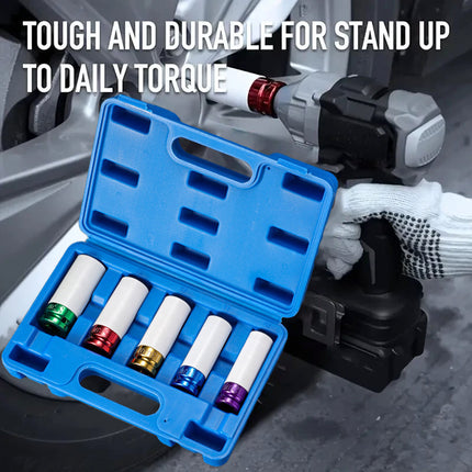 5 Piece Extra Long Lug Nut Impact Socket Set Wheel Hub Protection Heavy Duty