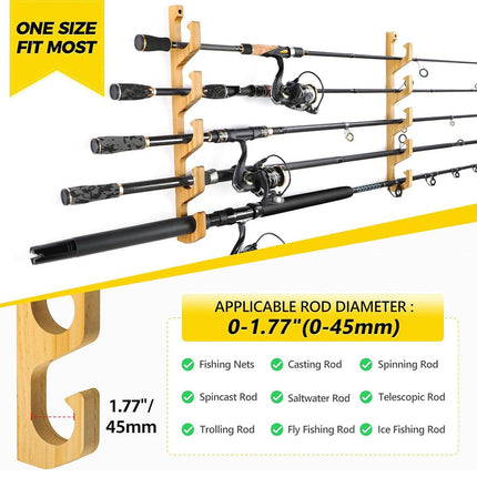 1Pair Bamboo Fishing Rod Holder Wall Mounted Wooden Storage Rack Stand Organizer