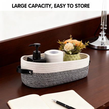 Oval Leather Handle Storage Basket Durable Fabric for Bedroom Closet Organizing